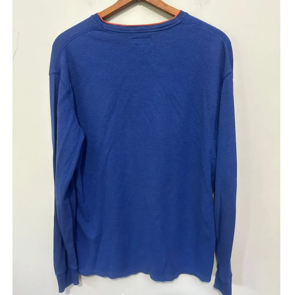 Polo Ralph Lauren Shirt Mens XL Blue Orange Trim Thermal Long Sleeve Waffle Knit